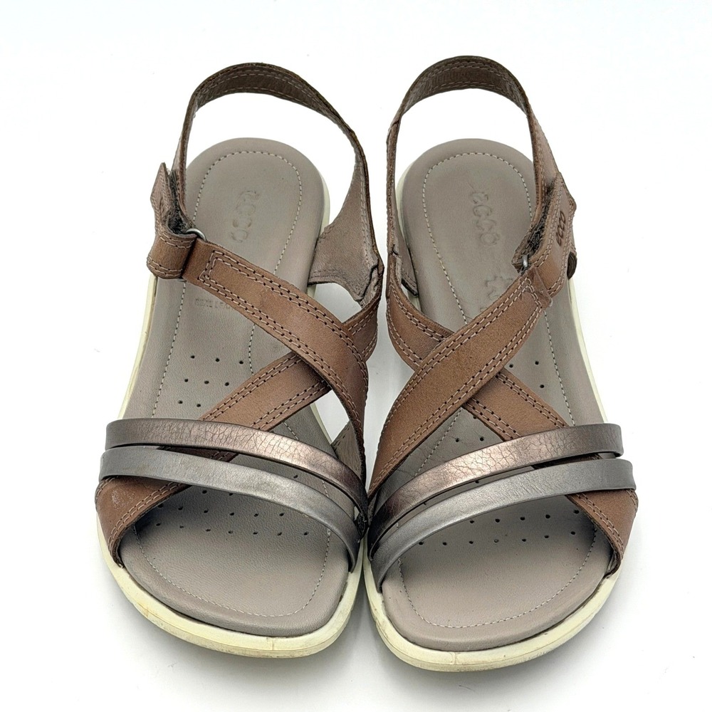 ECCO Damara Ankle Strap Sandals Brown Metallic Leather Wedge 216513 Womens 6 - Picture 2 of 6